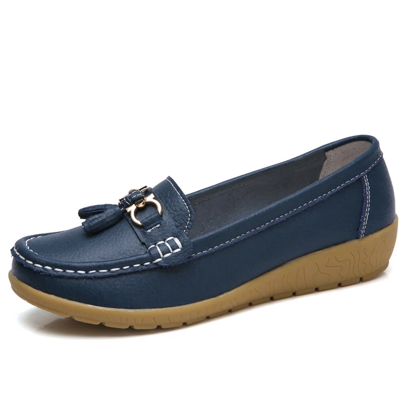 Matalapohjaiset slip-on-kengät, pehmeät retrotyyliset kiilakorkoiset loaferit aitoa nahkaa